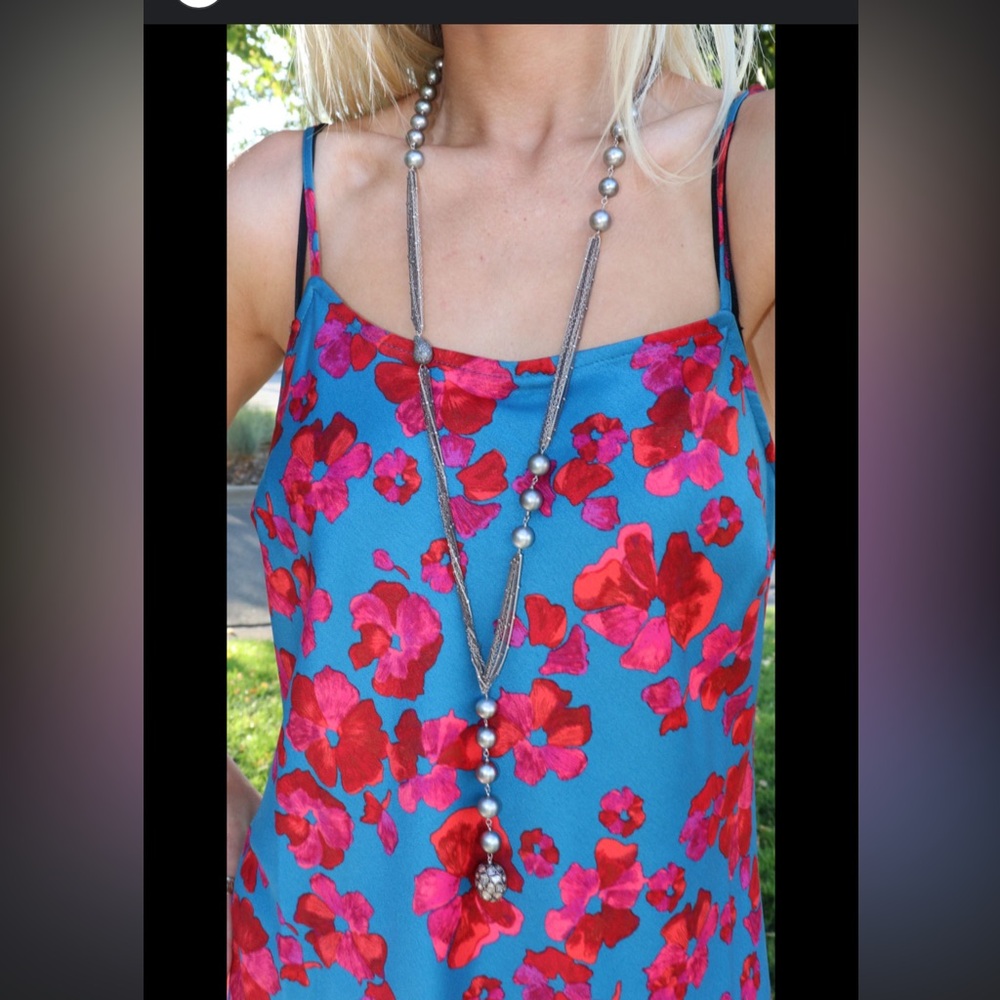 A New Day pink/blue floral print midi dress NWOT